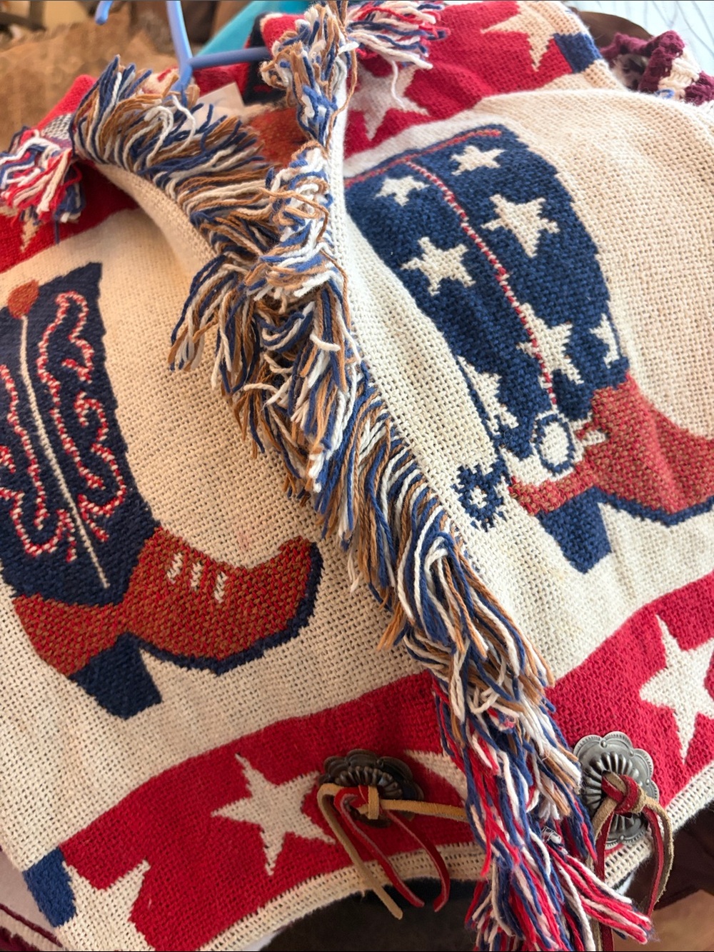 Vintage Patriotic Fringe Western Boot Knit Vest - Red, White & Blue - Picture 3 of 4